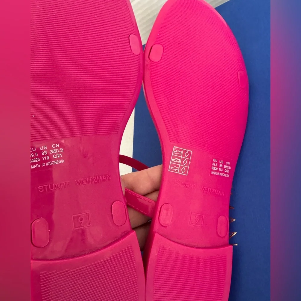 NEW Stuart Weitzman Magenta pink Sawyer jelly‎ slide semi sheer rubber sandals 9
